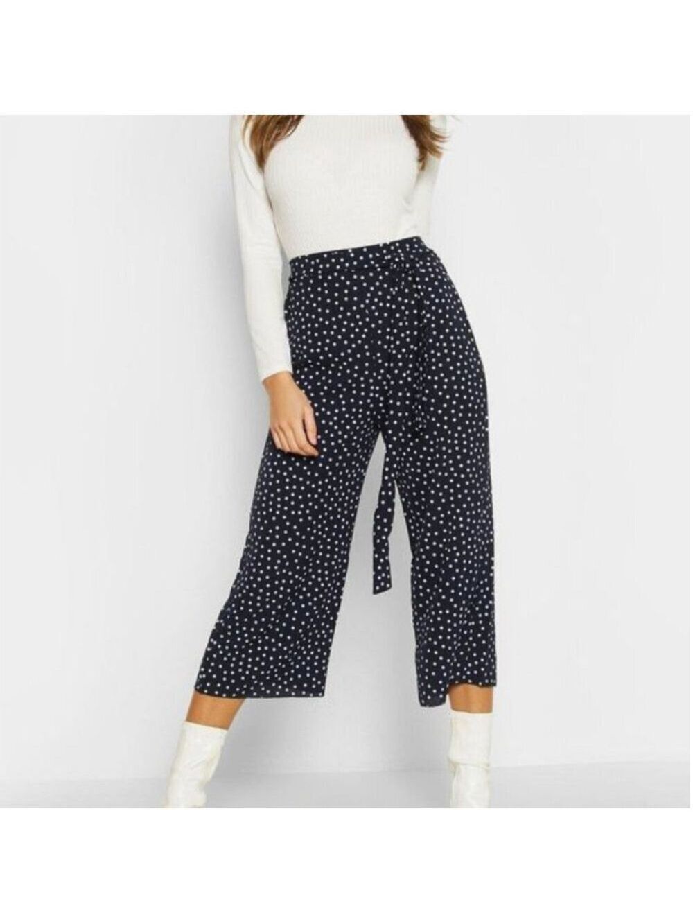 Philosophy Black Polka Dot Belted Culotte Pants Medium